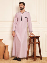 Men’s Lavender Cotton Thobe with Black Piping